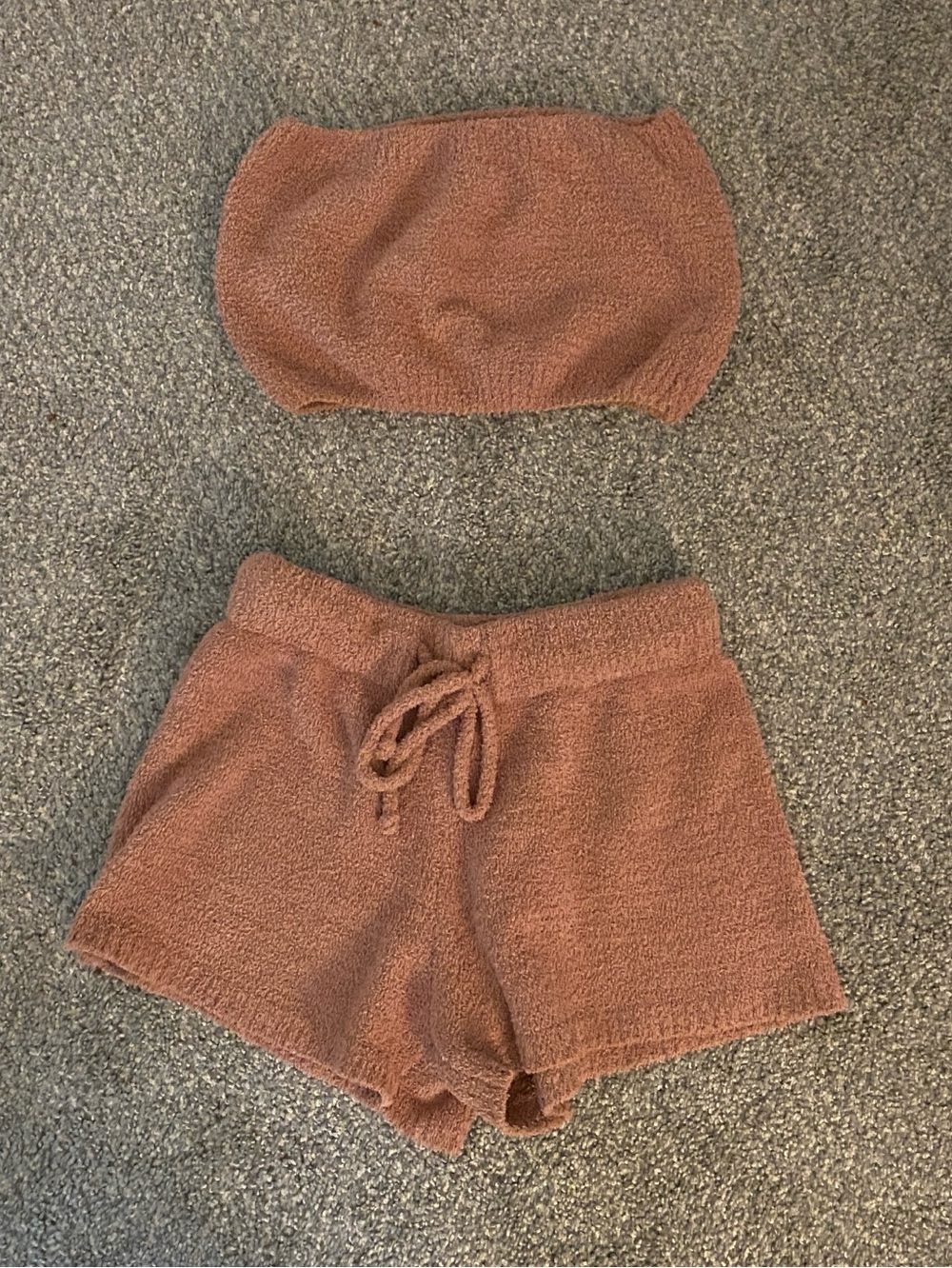 Zaful Plush Terry Two-Piece Set - Brown